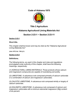 Alabama Agricultural Liming Materials Law and Rules