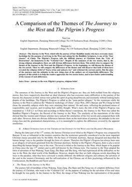 A Comparison of the Themes of the Journey to the West and the Pilgrim’S Progress