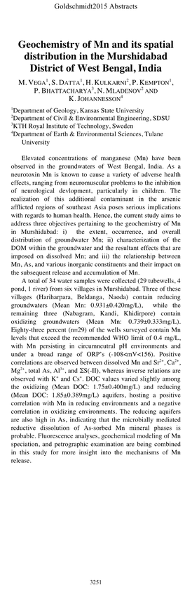 Geochemistry of Mn and Its Spatial Distribution in the Murshidabad District of West Bengal, India