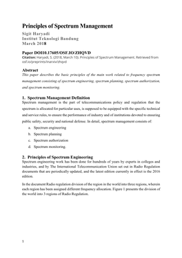 Principles of Spectrum Management Sigit Haryadi Institut Teknologi Bandung March 2018