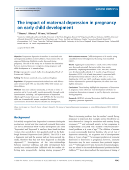 The Impact of Maternal Depression in Pregnancy on Early Child Development