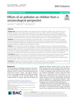 Effects of Air Pollution on Children from a Socioecological Perspective Jong in Kim1,2*†, Gukbin Kim3,4*† and Yeonja Choi5*