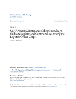 Usaf Aircraft Maintenance Officer Knowledge, Skills and Abilities and Commonalities Among the Logistics Officer Corps