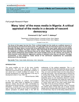 Many 'Sins' of the Mass Media in Nigeria