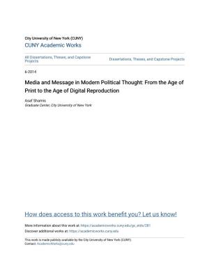 Media and Message in Modern Political Thought: from the Age of Print to the Age of Digital Reproduction