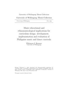 Development, Implementation and Evaluation of Philippine Music and Dance Curricula
