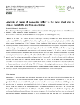 Analysis of Causes of Decreasing Inflow to the Lake Chad Due To