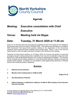 Agenda Meeting: Executive Consultation with Chief Executive Venue