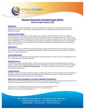 Human Chorionic Gonadotropin (HCG) Patient Information, EDI