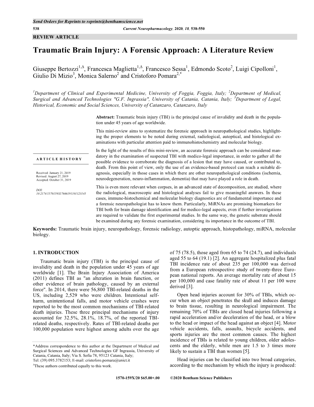 Traumatic Brain Injury: a Forensic Approach: a Literature Review