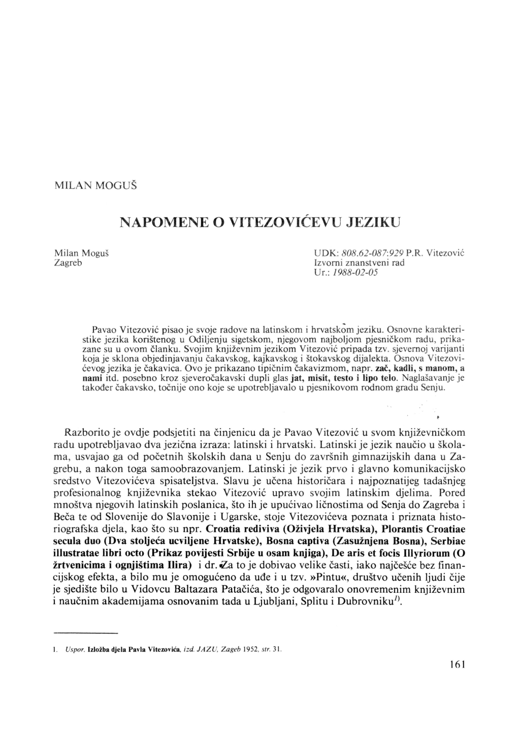 Napomene O Vitezovicevu Jeziku