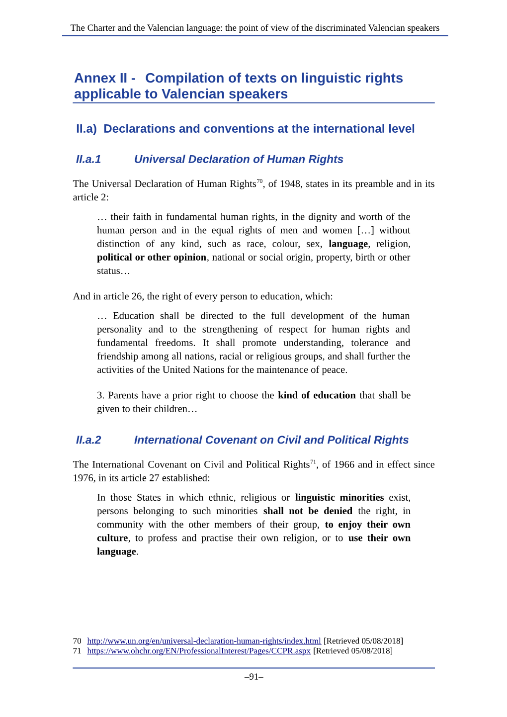 Annex II - Compilation of Texts on Linguistic Rights Applicable to Valencian Speakers