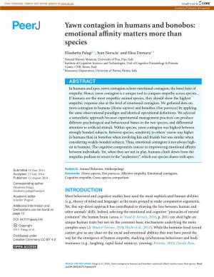 Yawn Contagion in Humans and Bonobos: Emotional Affinity Matters More Than Species