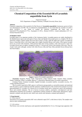 Chemical Composition of the Essential Oil of Lavandula Angustifolia from Syria