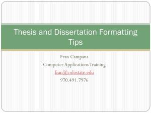 Thesis and Dissertation Formatting Tips