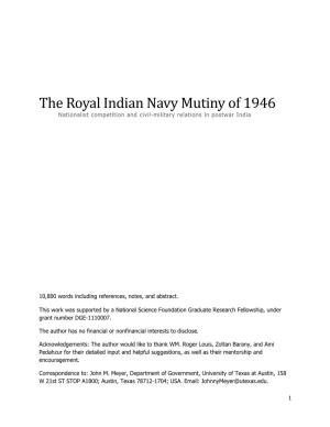 The Royal Indian Navy Mutiny of 1946 Nationalist Competition and Civil-Military Relations in Postwar India