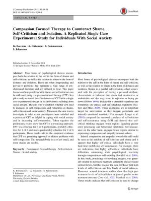 Compassion Focused Therapy to Counteract Shame, Self-Criticism and Isolation