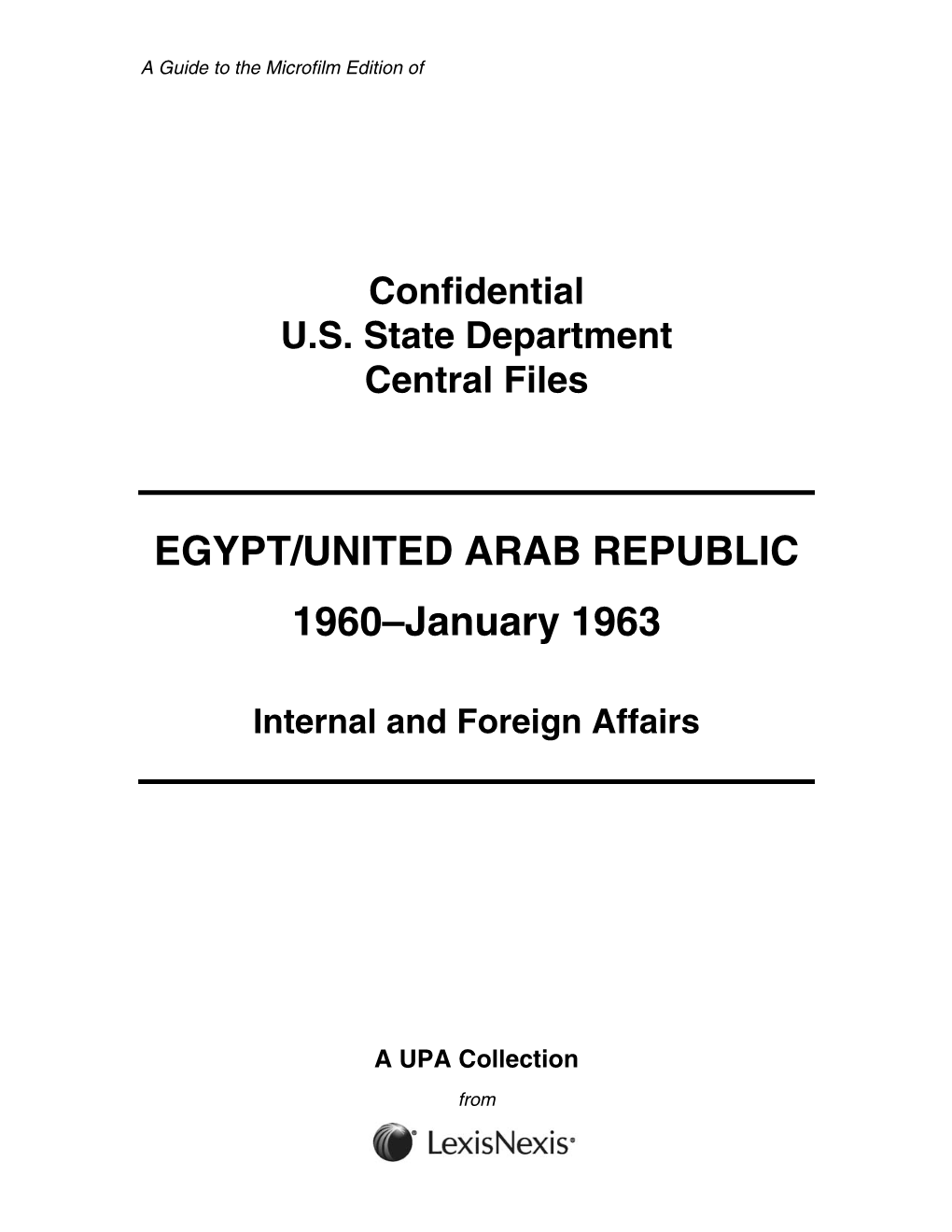 EGYPT/UNITED ARAB REPUBLIC 1960–January 1963