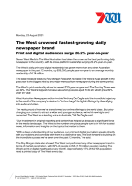 The West Crowned Fastest-Growing Daily Newspaper Brand Print and Digital Audiences Surge 26.2% Year-On-Year