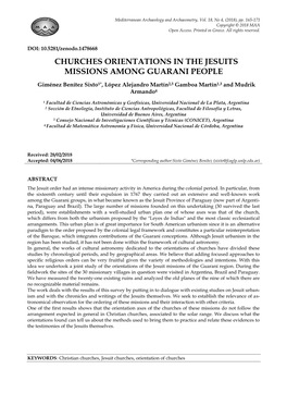 Churches Orientations in the Jesuits Missions Among Guarani People