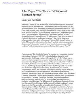 John Cage's "The Wonderful Widow of Eighteen Springs"