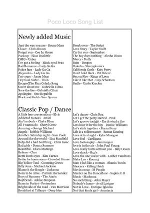 Poco Loco Song List Newly Added Music Classic Pop / Dance