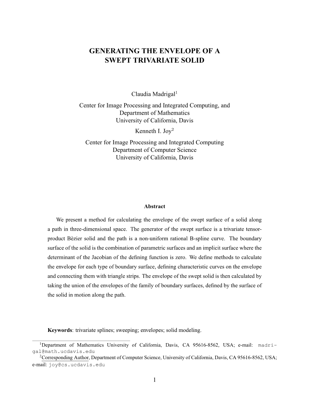 Generating the Envelope of a Swept Trivariate Solid