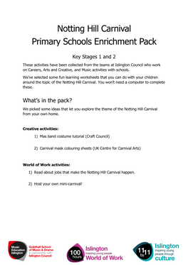 Notting Hill Carnival Primary Schools Enrichment Pack