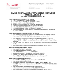 Directions to Environmental and Natural Resource Building
