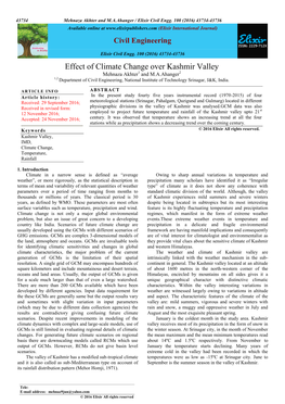 Effect of Climate Change Over Kashmir Valley