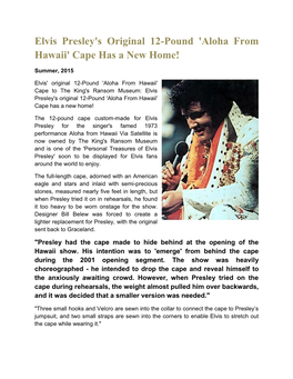 Elvis Presley's Original 12-Pound 'Aloha from Hawaii' Cape Has a New Home!