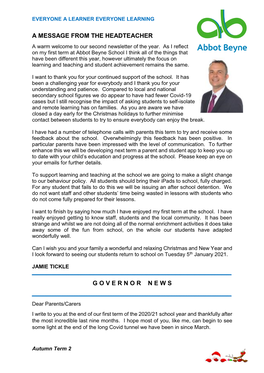 A MESSAGE from the HEADTEACHER a Warm Welcome to Our Second Newsletter of the Year
