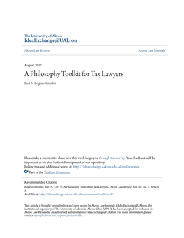 A Philosophy Toolkit for Tax Lawyers Bret N