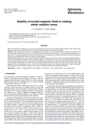 Stability of Toroidal Magnetic Fields in Rotating Stellar Radiation Zones