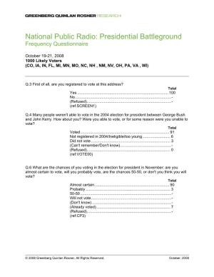 Presidential Battleground Frequency Questionnaire