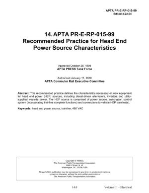 Recommended Practice for Head End Power Source Characteristics