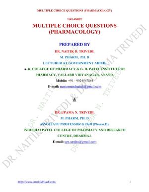 Multiple Choice Questions (Pharmacology)