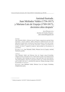 Juan Meléndez Valdés (1754-1817) Y Mariano Luis De Urquijo (1769-1817), Docientos Años Después*