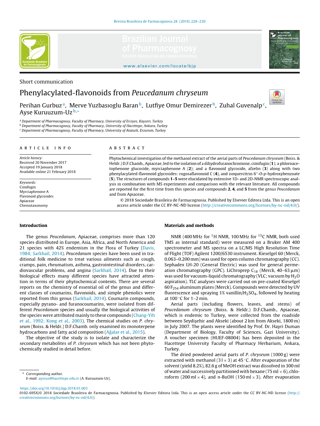 Phenylacylated-Flavonoids from Peucedanum Chryseum