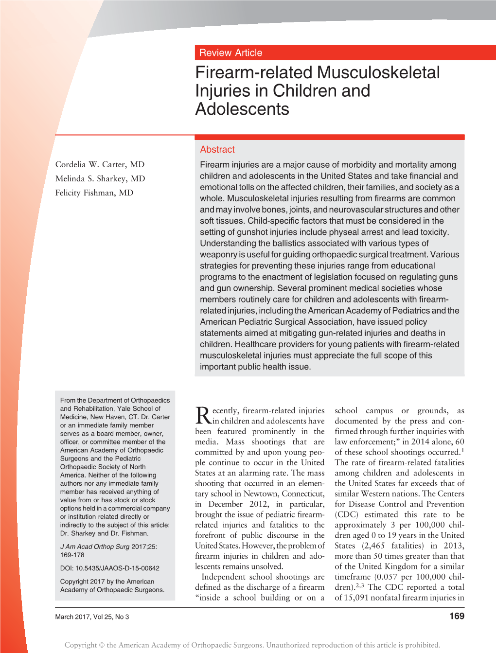 Firearm-Related Musculoskeletal Injuries in Children and Adolescents