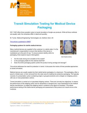 Transit Simulation Testing for Medical Device Packaging