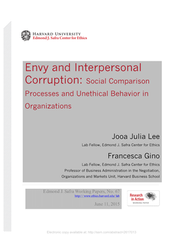 "Envy and Interpersonal Corruption: Social Comparison Processes And