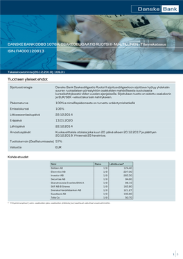 DANSKE BANK DDBO 1076A: OSAKEOBLIGAATIO RUOTSI II - MALTILLINEN - Tilannekatsaus ISIN: FI4000120613