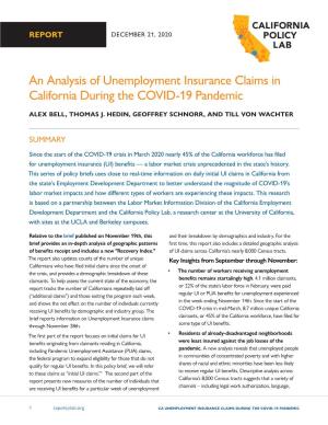 An Analysis of Unemployment Insurance Claims in California During the COVID-19 Pandemic