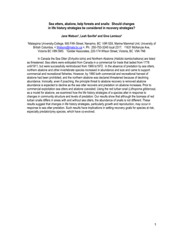 Sea Otters, Abalone, Kelp Forests and Snails: Should Changes in Life History Strategies Be Considered in Recovery Strategies?