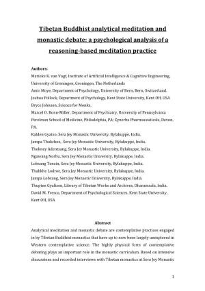 Tibetan Buddhist Analytical Meditation and Monastic Debate: a Psychological Analysis of a Reasoning-Based Meditation Practice