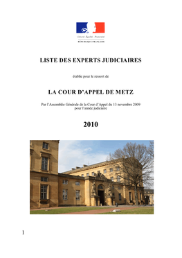 1 Liste Des Experts Judiciaires La Cour D'appel De Metz