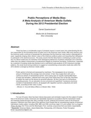Public Perceptions of Media Bias: a Meta-Analysis of American Media Outlets During the 2012 Presidential Election