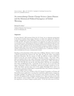Accommodating Climate Change Science: James Hansen and the Rhetorical/Political Emergence of Global Warming