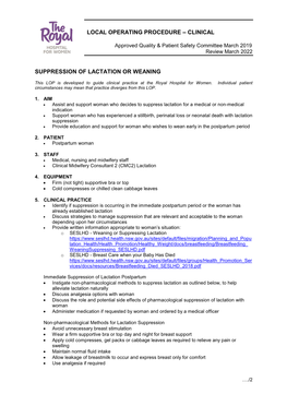 Suppression of Lactation Or Weaning